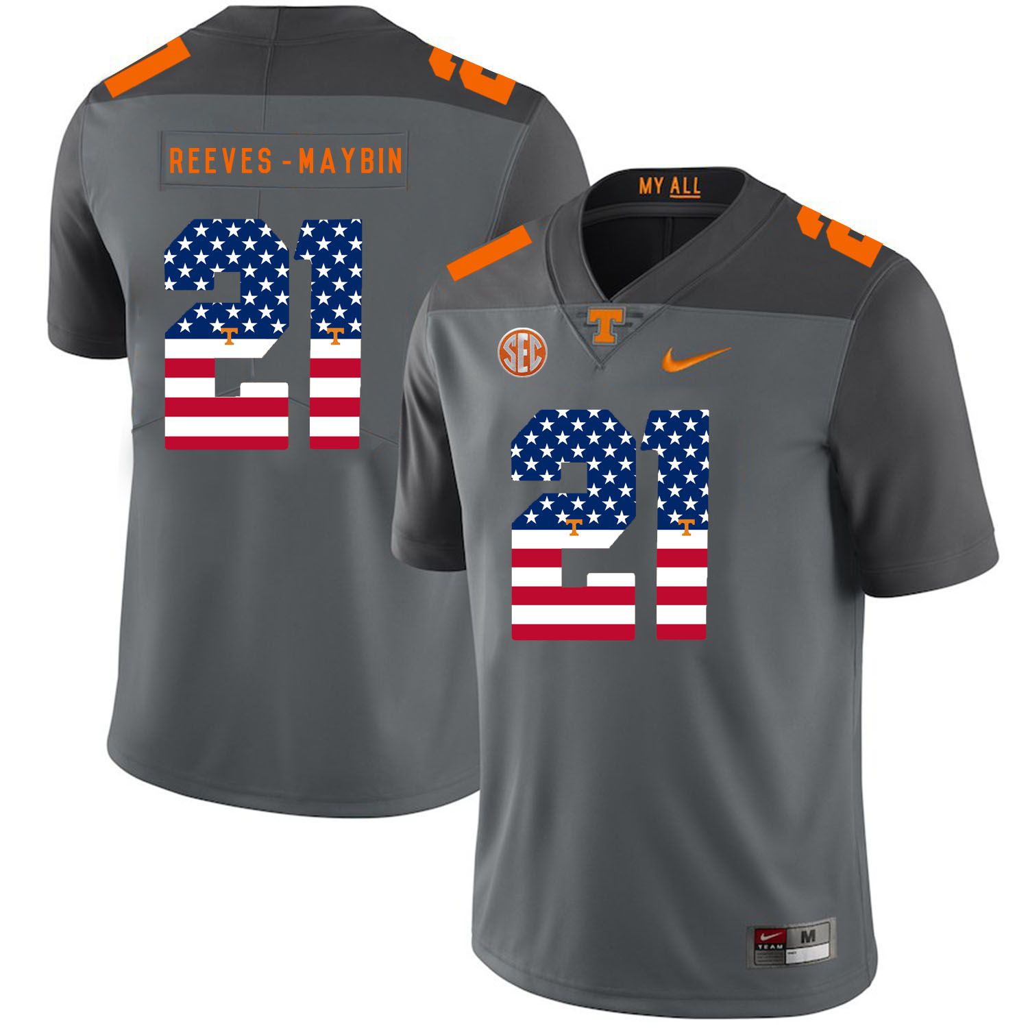 Men Tennessee Volunteers #21 Reeves-maybin Grey Flag Customized NCAA Jerseys